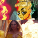 Top: Hera in front of a fire Below: Beyoncé in front of a fire